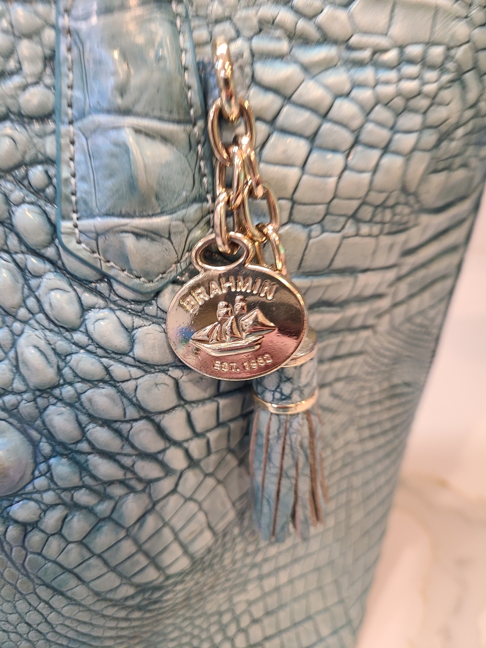 Brahmin Mineral Blue Medium Asher Tote With Matching Daisy Wristlet - Picture 9 of 12
